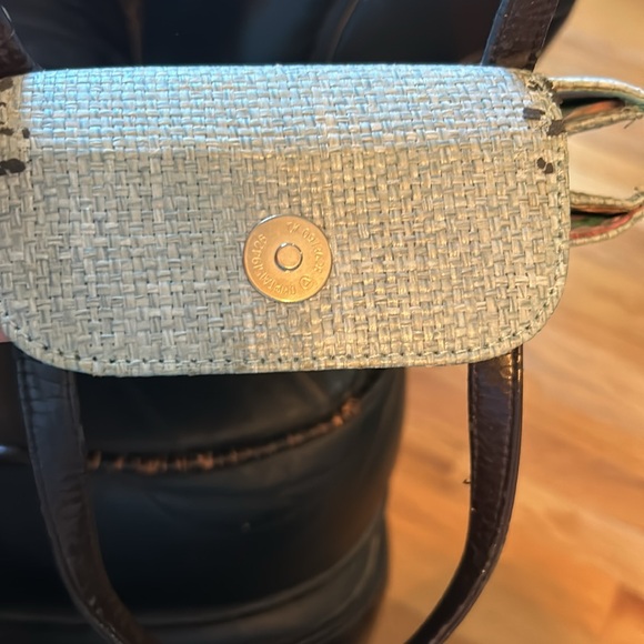 Kate Spade Teal Woven bag,  black leather handles magnet closure zipper - Picture 4 of 11